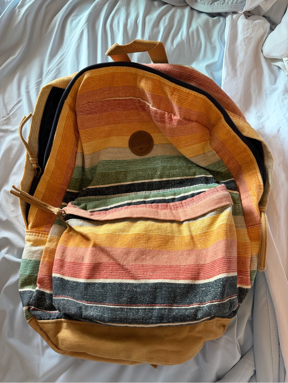 O'Neill Striped Canvas Backpack in Yellow, Green, Pink